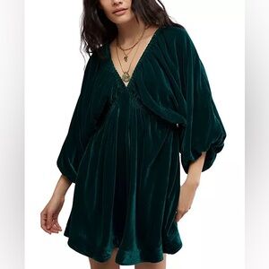 Free People (Nordstrom) Deep Green Velvet Boho Dress Size Small (NWT)